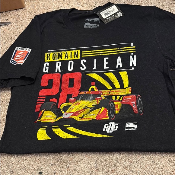Indycar Tops - IndyCar Romain Grosjean #28 Black Graphic T-Shirt